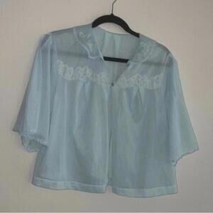 Vintage Baby Blue Babydoll Pajama Lingerie Blouse Jacket Coverup Top